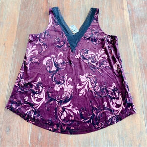 Michael Studio Purple Velvet V-Neck Paisley Lace Tank Size 1X NWT